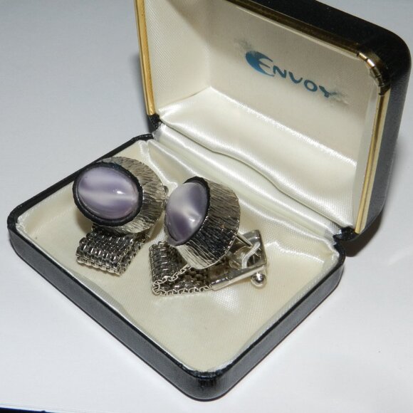 Vintage Envoy Blue Stone Cufflinks With Box Mens Jewelry Accessory - Picture 4 of 10